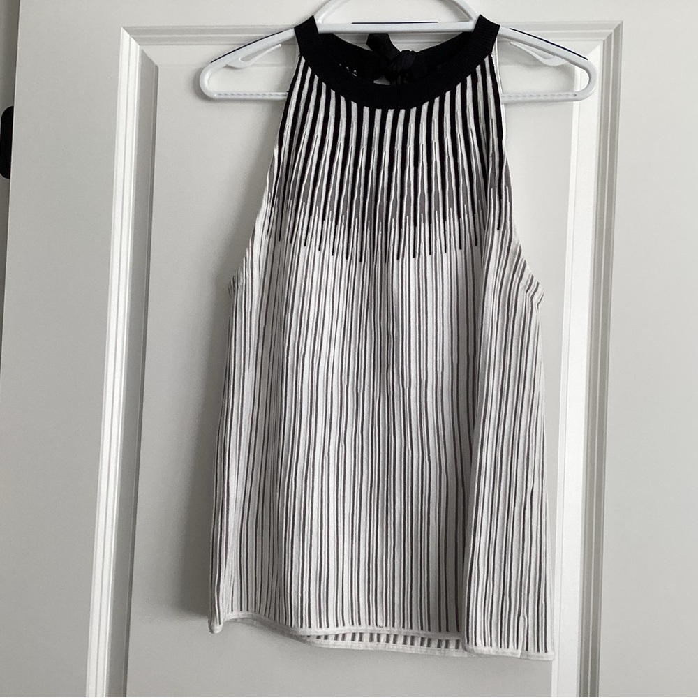 White House Black Market Monochrome Striped Halter Blouse -  Size M - NWOT
